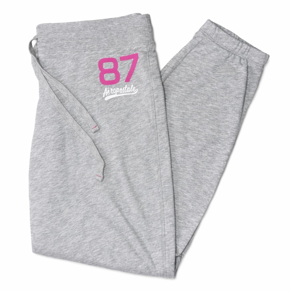 Aeropostale Vintage Y2K Medium Gray Jogger Sweatpants Pink 87 Logo Athleisure